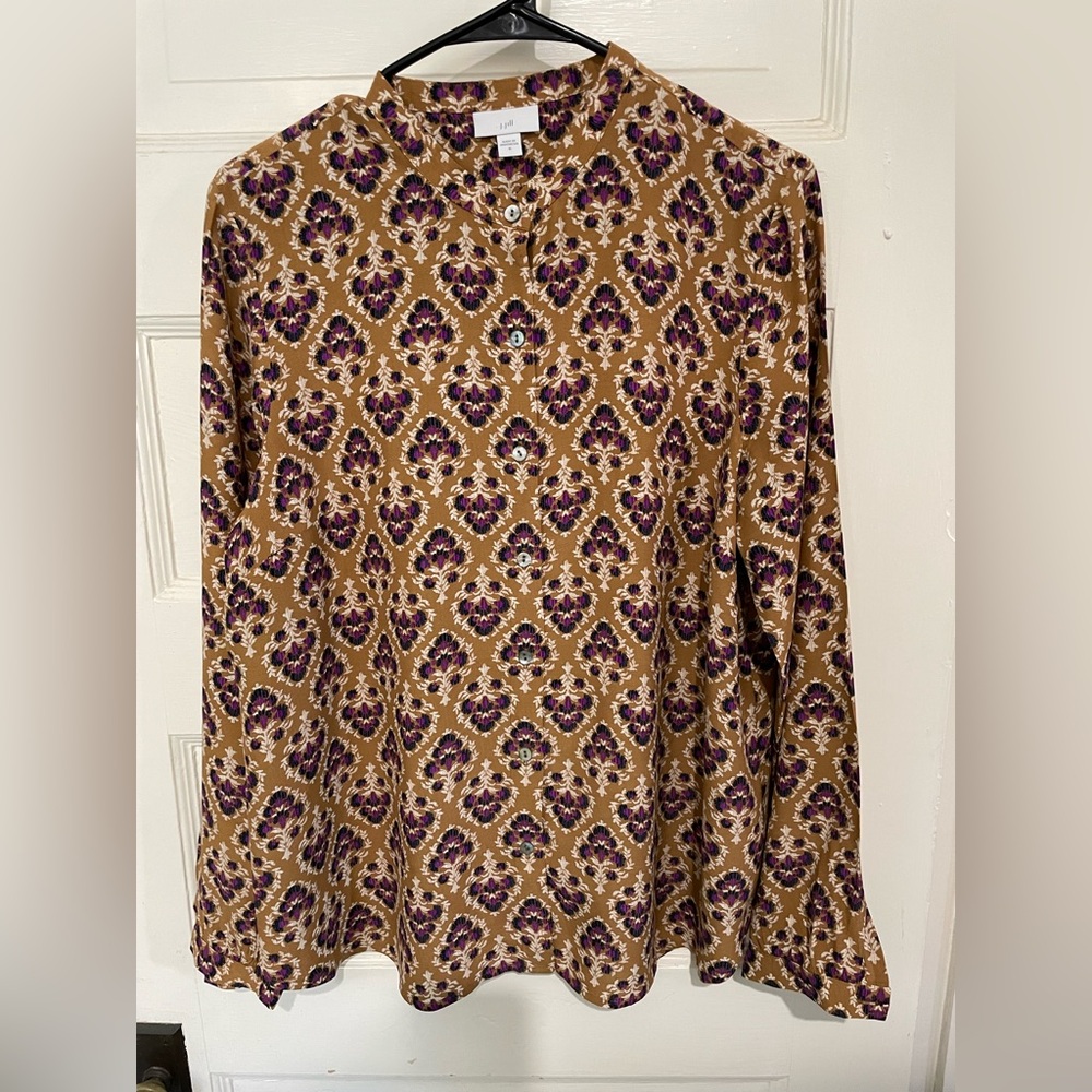J. Jill Brown and Purple Patterned Blouse, Size Medium
